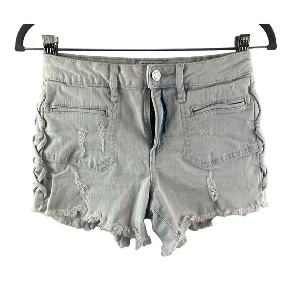 William Rast White Cut-Off Short Cotton Denim Distressed Raw Hem Zip Fly Size 25 - Picture 1 of 7